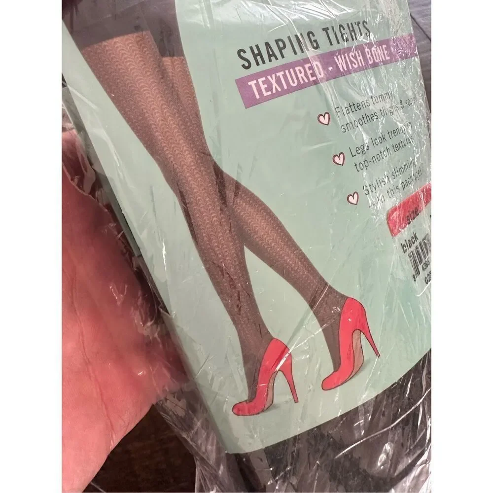 Assets by Spanx Shaping Tights Textured Wishbone Black Size 1